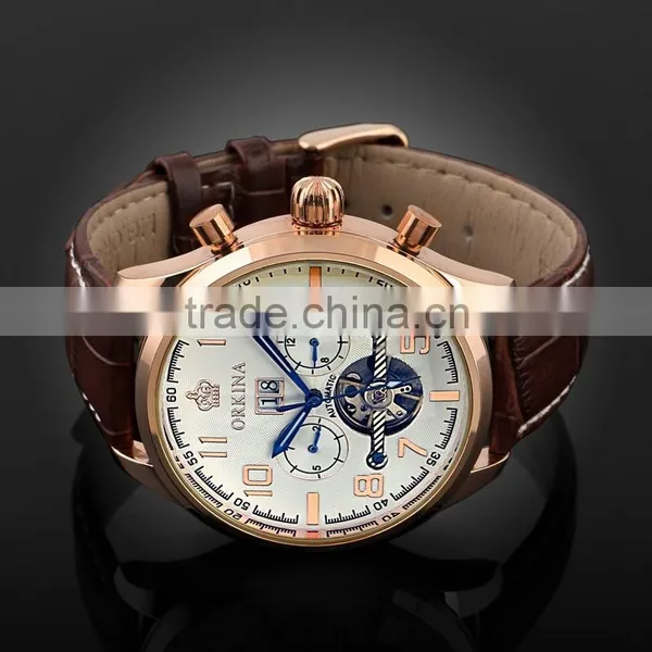 Tourbillon Skeleton Men Wrist Watch Rose Gold Men Automatic Mechanical Watch WM374 photo-4