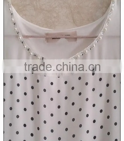 Simple Wave Point Chiffon T-shirt O-neck Girls T-shirt photo-2