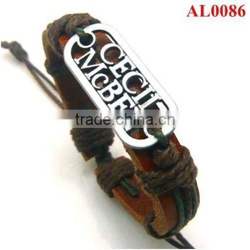 Words Design Alloy Bracelet,new Unique Style Bracelet,gift With Genuine Leather AL0086