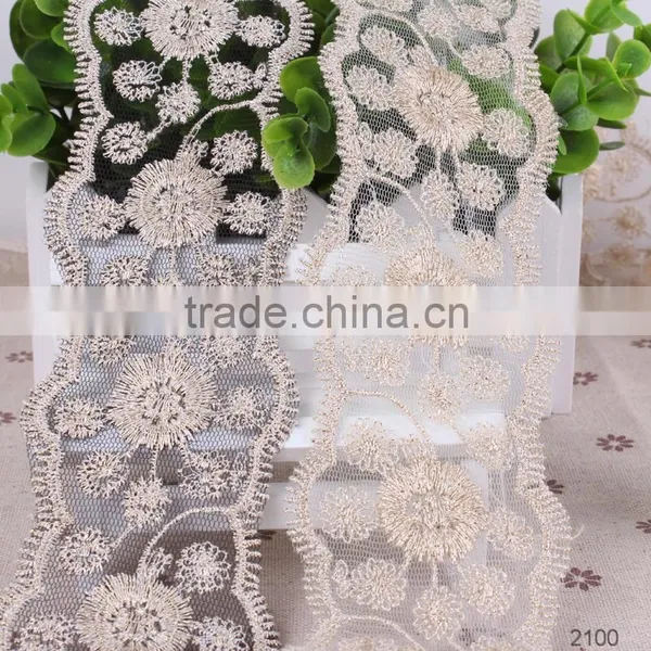 Golden Net Embroidered Mesh Lace Trimming