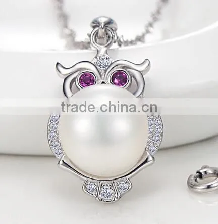 Elegant Fashion Natural Fresh Water Pearl 925 Sterling Silver Owl Pendant photo-3