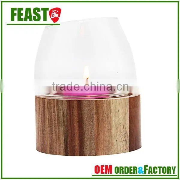 2015 NEW Design Candle Jar With Wooden Stand HOT Selling Wooden Candle Holder