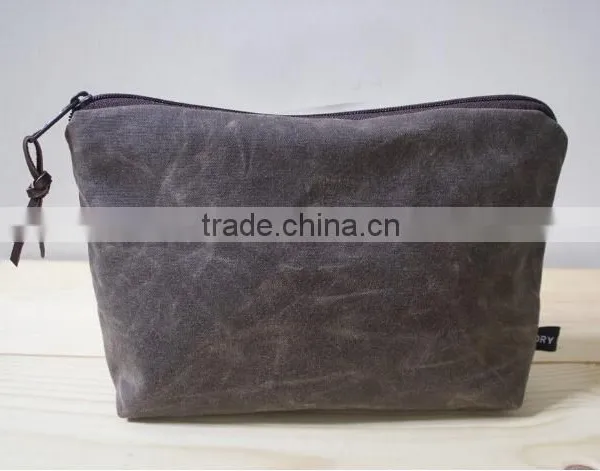 Custom High Quality Waxed Canvas Zipper Pouch Unisex photo-2