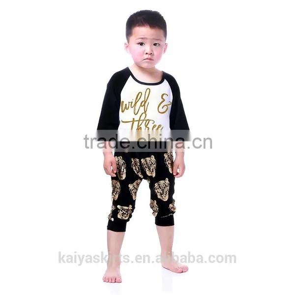 Naughty Boys Boutique Tiger Printed 2 Pcs 3/4 Sleeves Top and Pant Sets Clothing Manufacturers 2016 for Kids photo-2