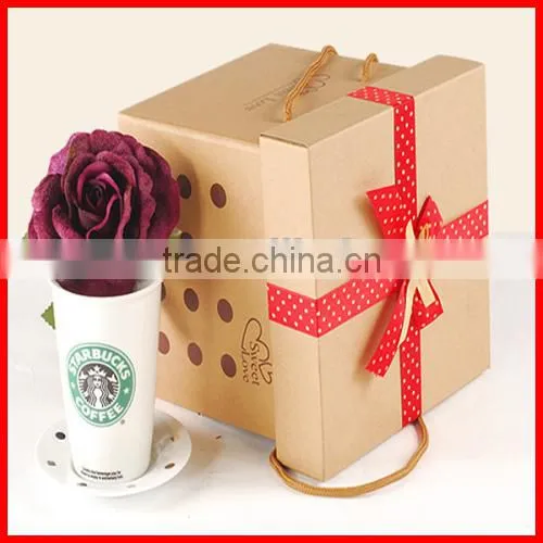 Primary Colour Square Custom Kraft Corrugated Packaging Gift Box With Lid and Ribborn Wholesale photo-4