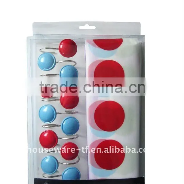Round Style Bathroom Shower Curtain With 12pcs Decorative Hooks