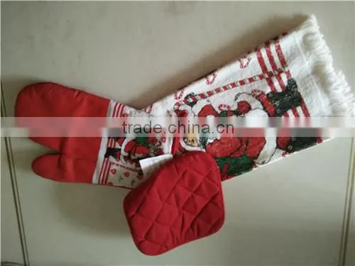 3 Piece Christmas Kitchen Set - Christmas Merry Tea Towels Printed 100% Cotton photo-3