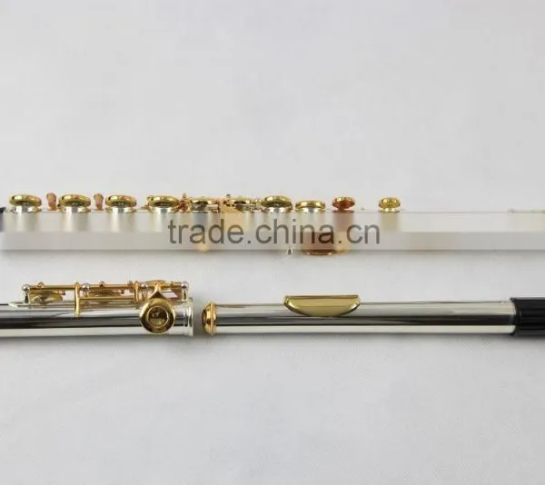 16 Close Holes Silver Plated Body Gold Lacquer Keys Flute photo-2