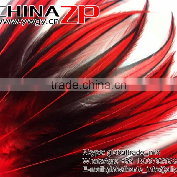 ZPDECOR Top Quality Feather Dyed Red Lace Pointy Rooster Cape Feathers photo-2
