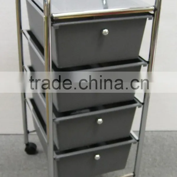 4 Tier Gray Drawer Storage Organizer Rolling Trolley Cart Chrome