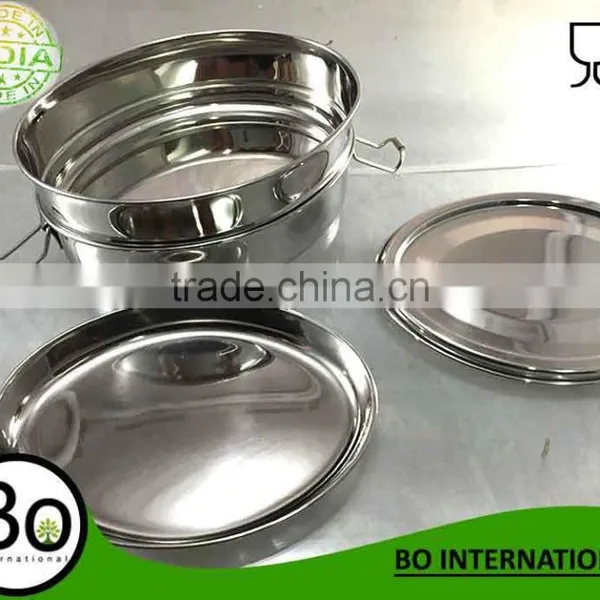 Stainless Steel Oval Bento Lunch Box Three Layer 17 x 12 x 8 cm photo-3