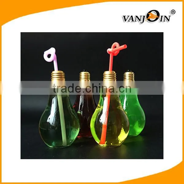 Hot Selling 400ml Juice Beverage PET Plastic Light Bulb Shape Bottles With Straw photo-2