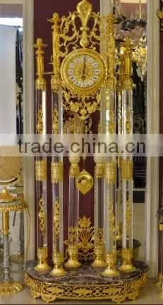Exquisite Brass Cast 24K Gold Plated Emperador Marble Base Floor Clock photo-6