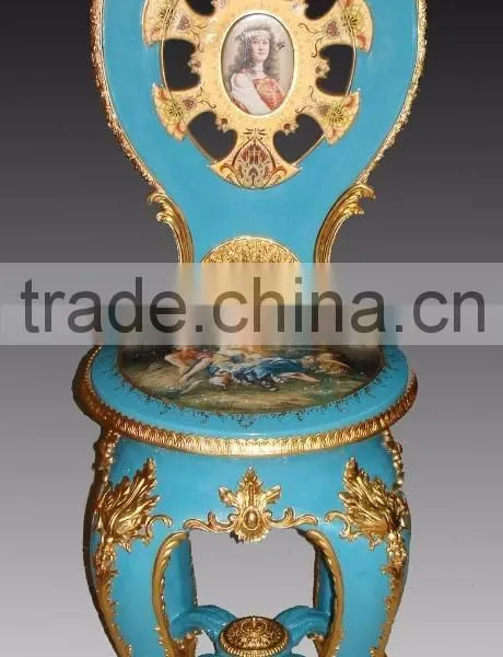 Antique European Small Round Porcelain Table, Hand Painted Ceramic Telephone Table, Home Decorative Gilt Brass Mounted Side Tabl photo-3