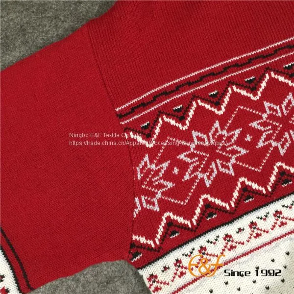 Zipper Half Turtleneck Sweater With Snowflake Pattern photo-4