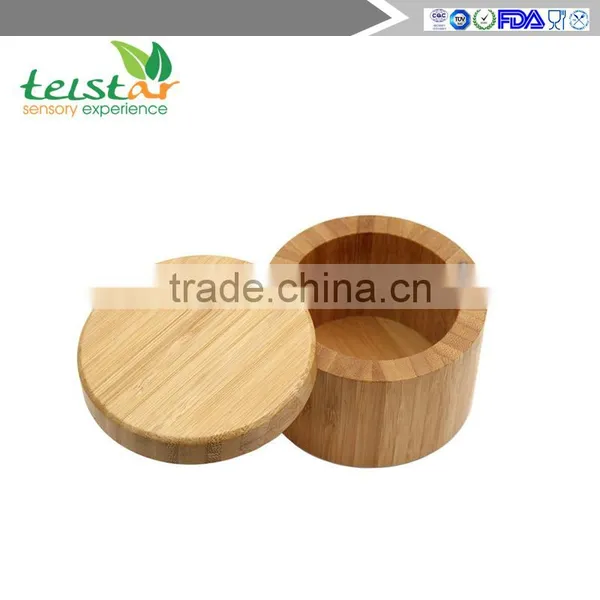 Round Bamboo Salt Box With Magnetic Closure is Eco-Friendly, 100% Organic Bamboo, Professional-Grade, Salt and Pepper Shaker