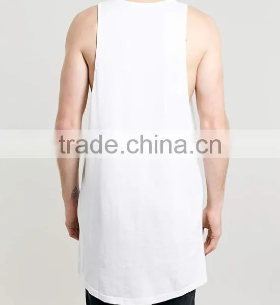 Custom 100% Cotton White Color Men Long Tank Top photo-3