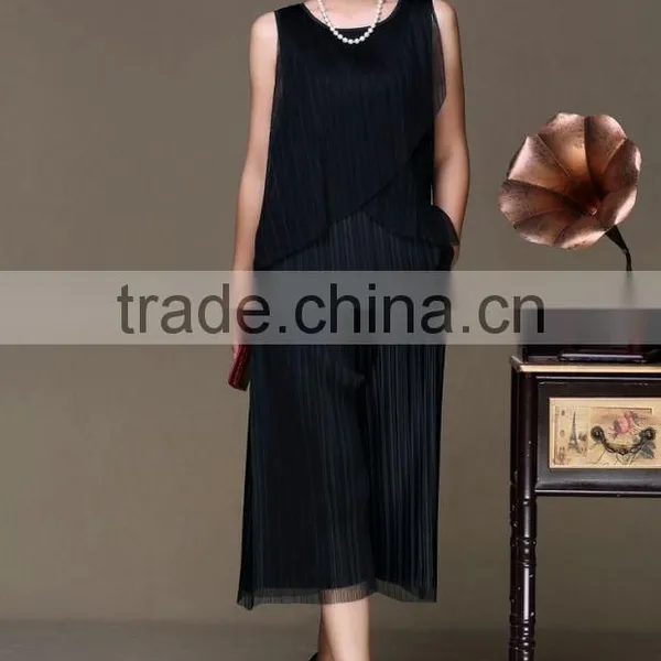 Pleat Sleeveless Solid Women Summer Pant Suits photo-3