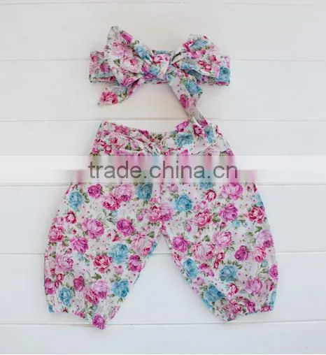Summer Boutique Blue Floral Fresh Baby Girl Shorts Cotton Bow Shorts photo-4