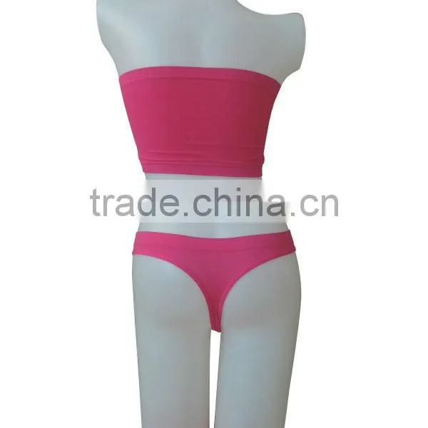 Nice Quality New Style Seamless Woman Underwear Ladies One Piece Bandeau Bra & Thong W/stones photo-3