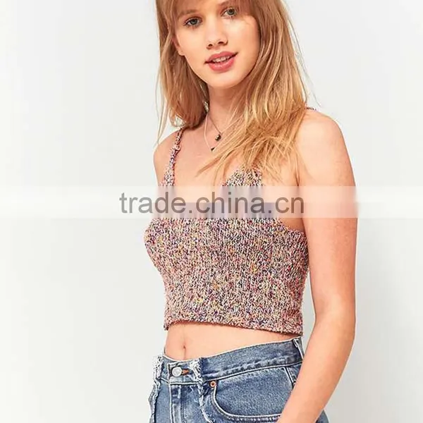 2017 Unique Women Colorful Knit Fabrication V-neck Thin Straps Knit Crop Tops photo-3