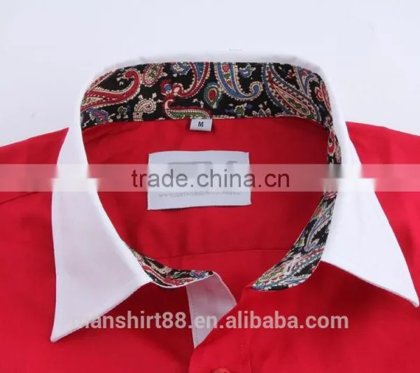 Solid Color Contrast Collar and Cuff Men's Formal Casual Dress Shirts photo-2