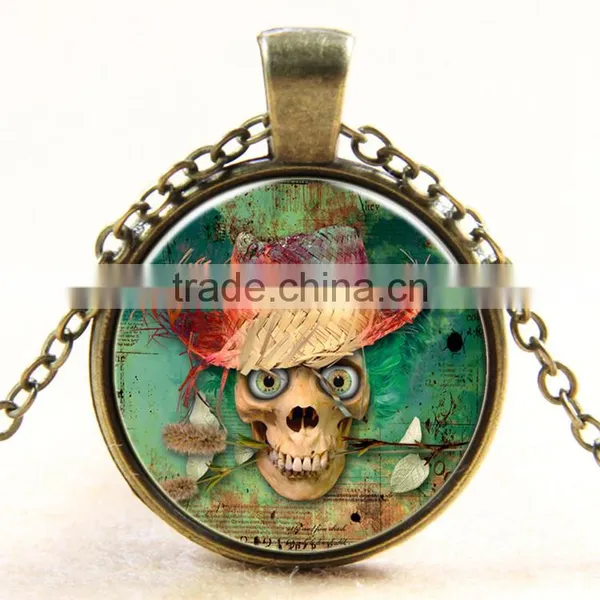 XP-TGN-S-131 Popular Accessories Pendant Dome Mandala Time Gemstone Round Skull Glass Cabochon Necklace For Promotional Gift photo-2
