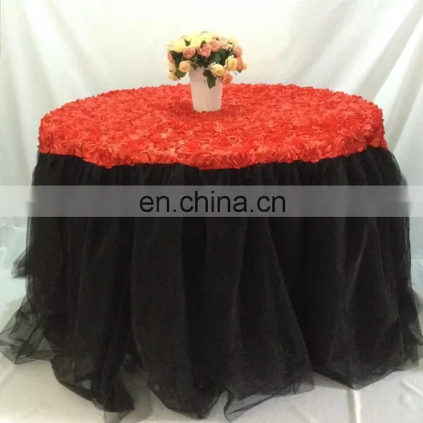 China Factory Latest Design Red Rosette Black Tulle Table Skirt Designs photo-4