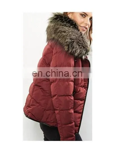Newest Design Winter Soft Faux Fur Collar Padding Jacket for Lady photo-3