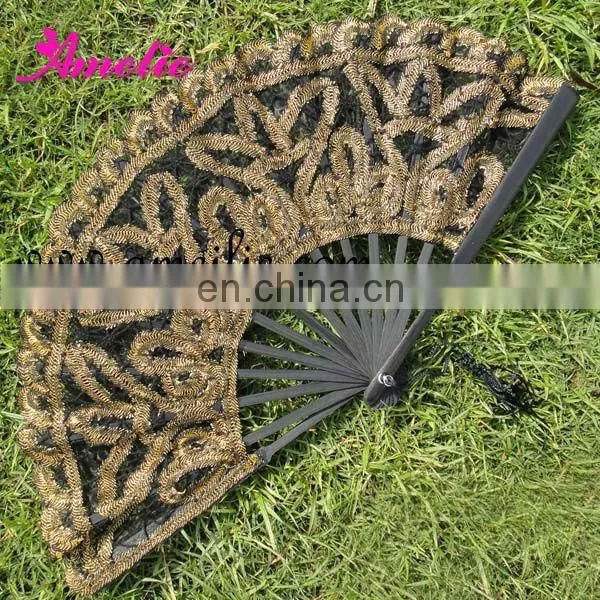 Gold thread black lace fans