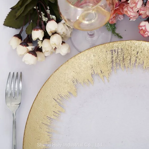 Wedding Tableware Clear Glass Charger Plates With Gold Rimed photo-4