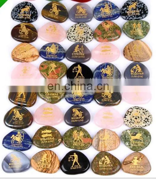 Life Tree Zodiac Symbol Engraved Natural Stone Pendants Charms Logo Label Engraved Pebbles Cobblestone Pendants Charms Hangers photo-3