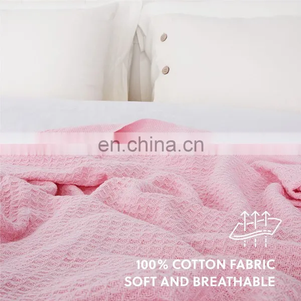 Nice Quality Breathable Pink Summer King Queen Waffle Cotton Blankets photo-3