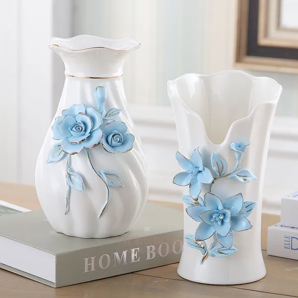 Blue Pink White Hand Made Flower Pattern Ceramic Vase Livingroom Decoration For Wedding Gift photo-4