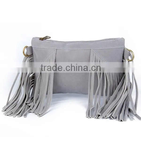 Fashion Fringe Suede Leather Clutch Bag For Girls Magazine Clutch Bag With Tassels photo-3