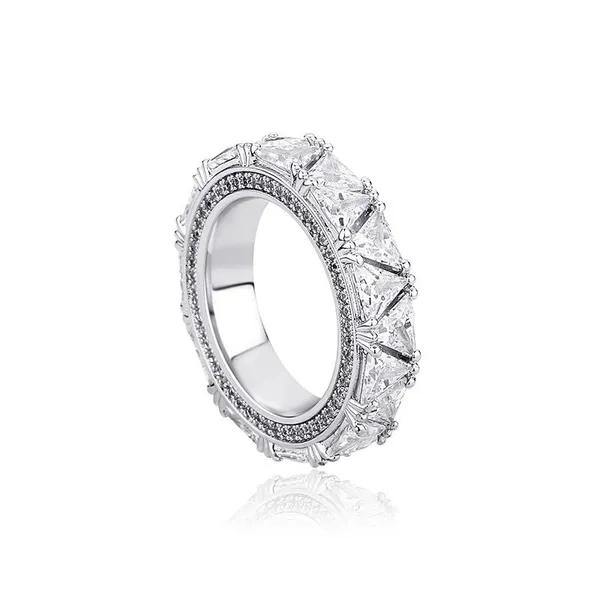 Hip Hop Claw Setting Triangle CZ Stone Bling Ice Out Round Finger Rings for Men Rapper Jewelry Drop Shipping