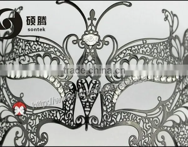 White Laser Cut Metal Venetian Masquerade Cosplay Mask With Crystal Accents