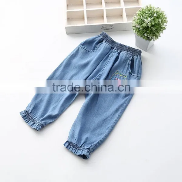 Girls Jeans 2016 Spring New Style Haroun Pants Kitten Embroider Closed Foot Trousers Kids Pants photo-3