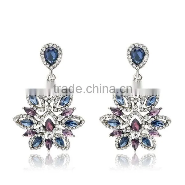 New Charm Fashion Crystal Rhinestone Water Drop Leaf Flower Dangle Drop Earrings photo-5