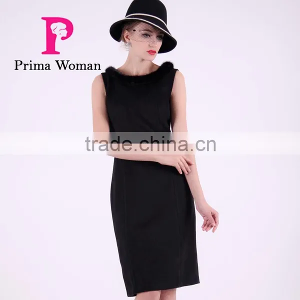 2016 New Design Spring Women Slim Fit Wool Skirt With Mink Collar photo-2