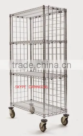 Three Sided 4 Shelf Cart 18"D x 36"W x 69"High With Rods and Tabs photo-2