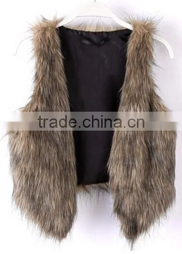 Solid Brown Faux Fur Women Vest Waistcoat photo-2