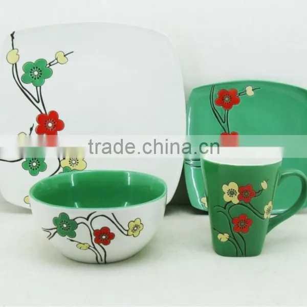 Ceramic Green Soft Square Dinner Set