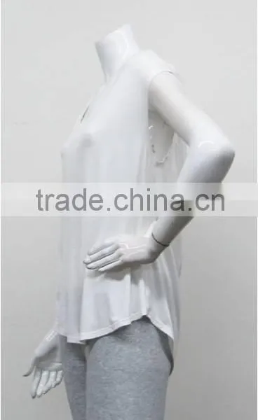 Wholesale Women White Plain Fashion Top,OEM High Quality Polyester/cotton Ladies Shirt Top photo-2