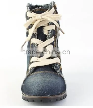 Lady Sexy Shoes,Women's Denim Canvas Zipper High Heel High Top Wedge Shoe Boot photo-4