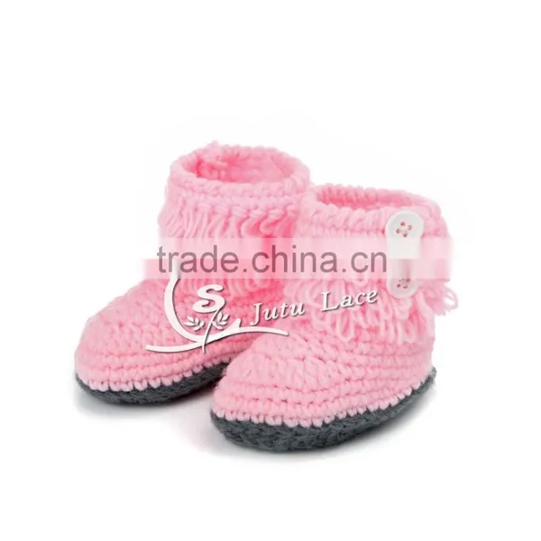 Warm Coral Fleece Vamp Newborn Fancy Baby Girl Shoes, Woolen Fabric Baby Shoes With Button photo-5