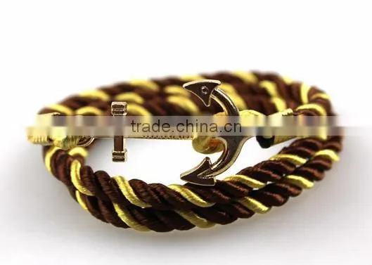 Leather Rope Stainless Steel Gold Anchor Bracelet/Hook Bracelet Anchor Wholesale photo-3