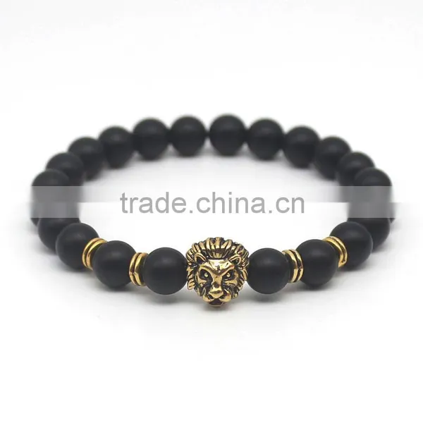 Antique Gold and Silver Plated Leo Lion Head Lava Stone Beads Charm Bracelet photo-3
