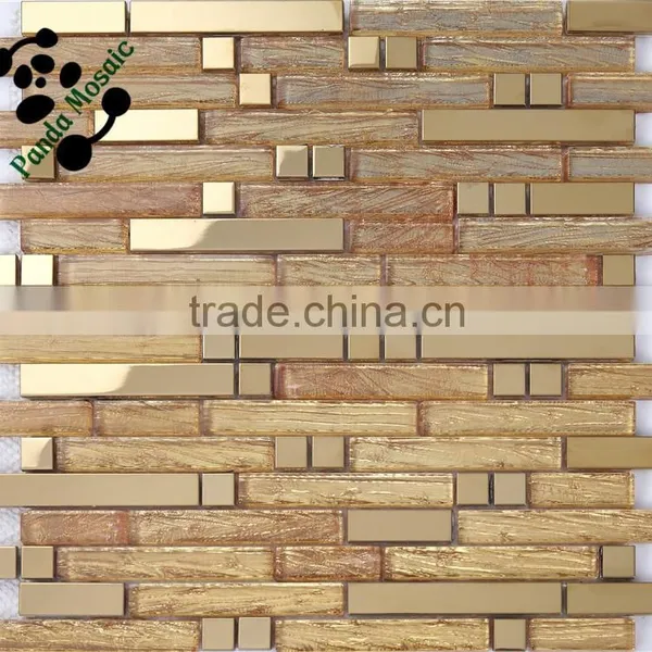 SMJ01 Wall Decorative Frosted Mosaic Glass Mosaic Tile Strips Gold Color Mosaic photo-5