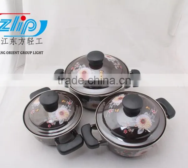 The Best Quality 3 Pcs Enamel Casserole With Metal Cover Beautiful Decal photo-3